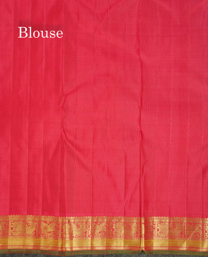 Beautiful Korvai Yellow Checks With Butta Pure Kanjivaram Silk Saree With Contrast Reddish Maroon Traditional Border