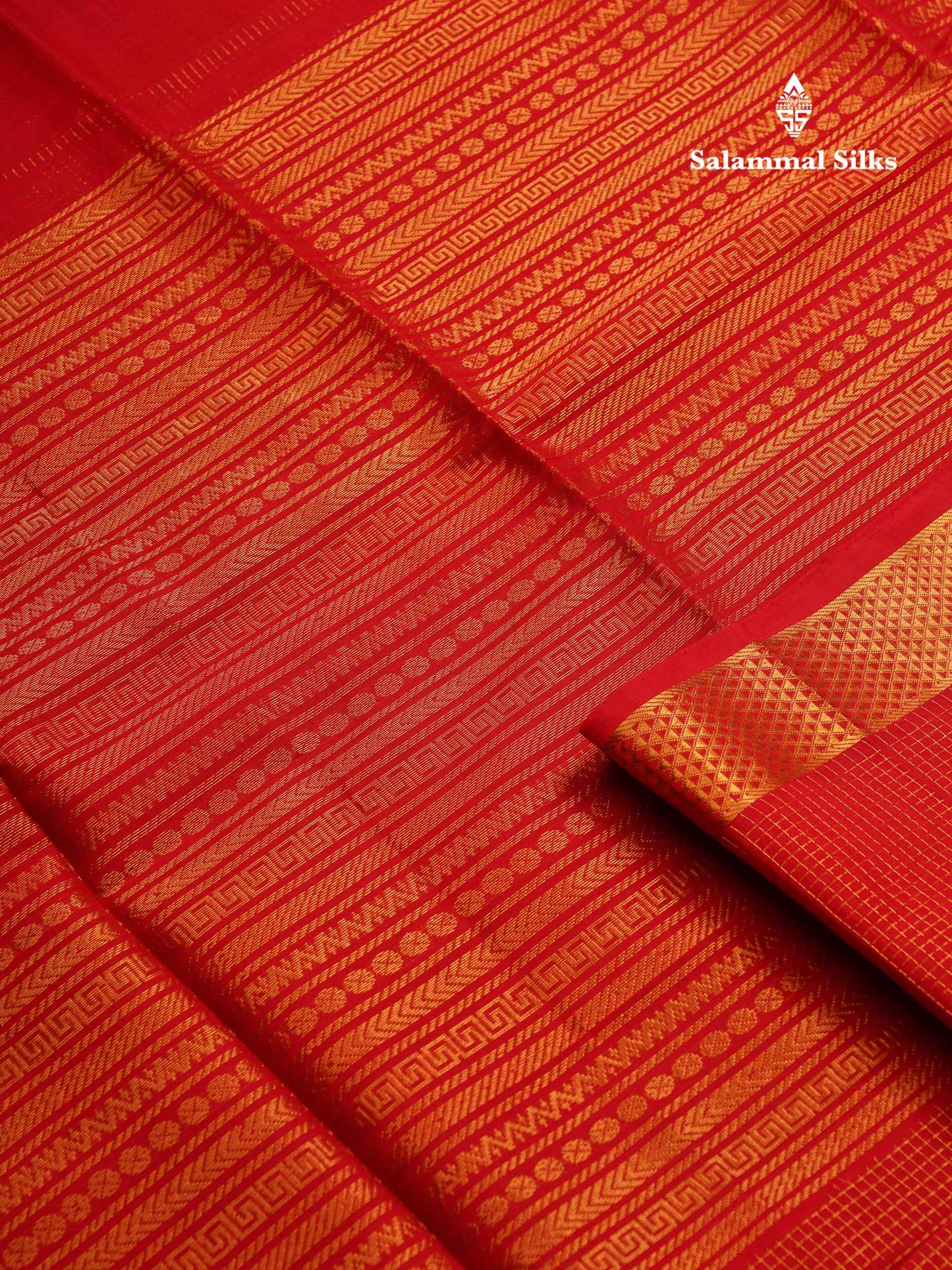 Beautiful Dual Tone Red Small Zari Checks Pure Silk Cotton Saree With Traditional Border