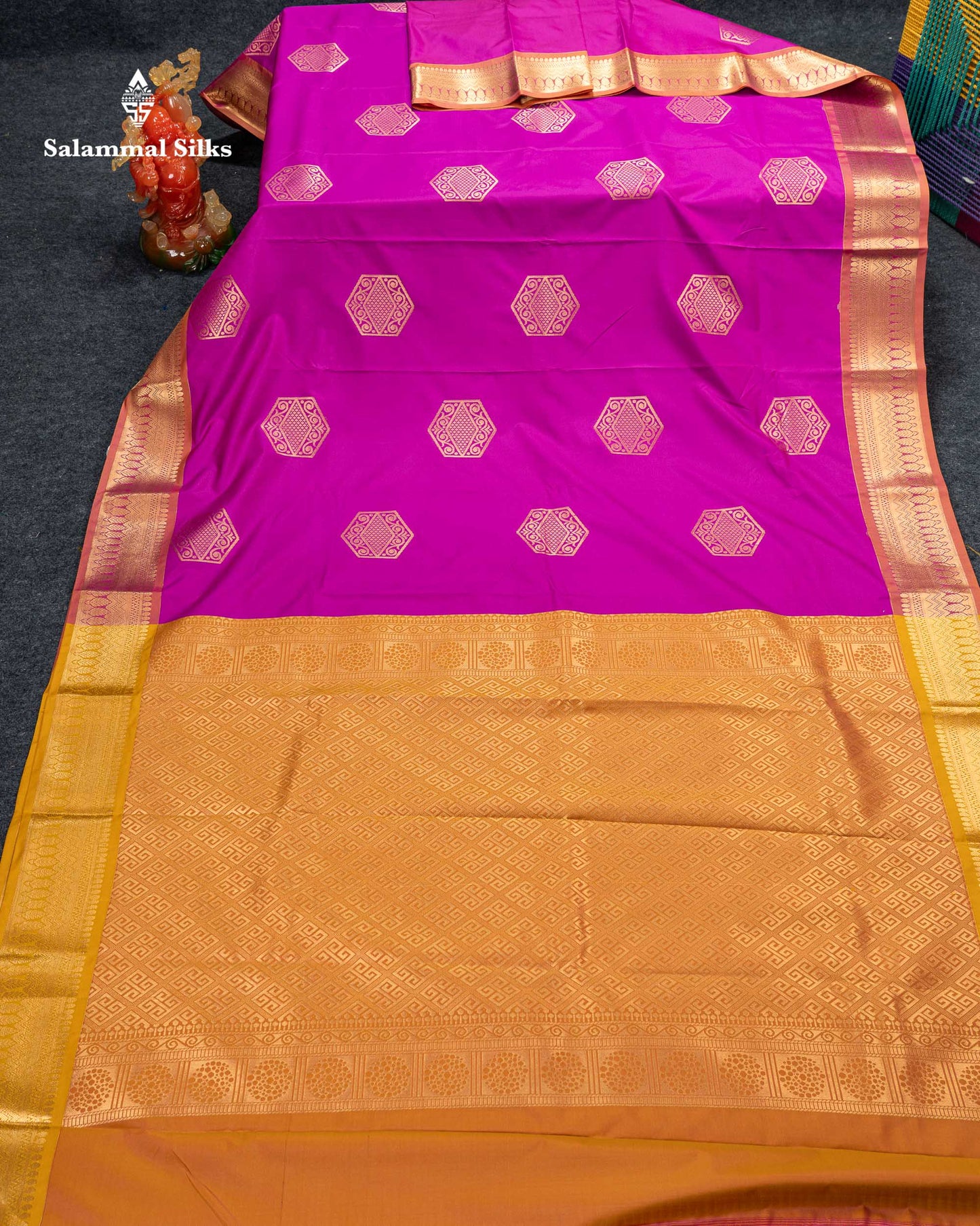 Beautiful Magenta Pink Semi Silk Saree With Contrast Mustard Yellow Border