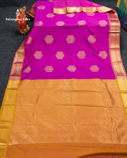Beautiful Magenta Pink Semi Silk Saree With Contrast Mustard Yellow Border
