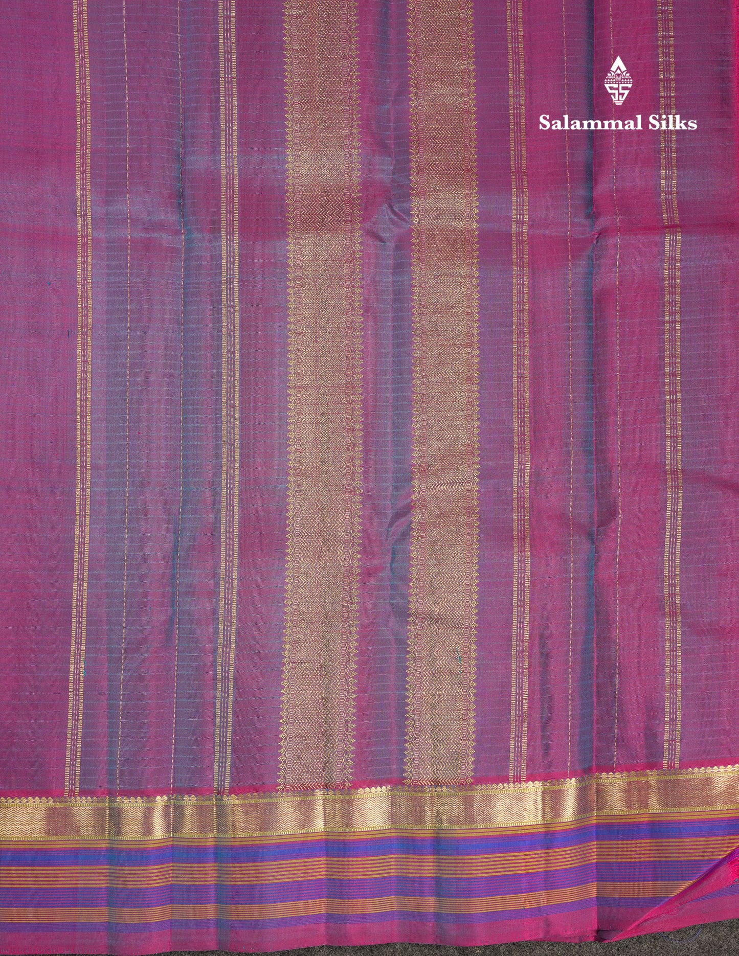 Beautiful Dual Tone Saffire Green Pure Kanjivaram Silk Saree With Contrast Purple Traditional Border