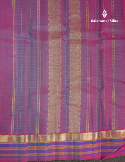 Beautiful Dual Tone Saffire Green Pure Kanjivaram Silk Saree With Contrast Purple Traditional Border