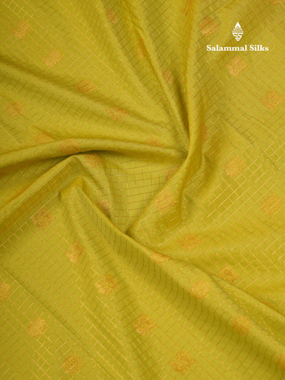 Beautiful Manthulir Yellow Zari Small Checks Semi Silk Saree With Contrast Pink Traditional Rettapet Border