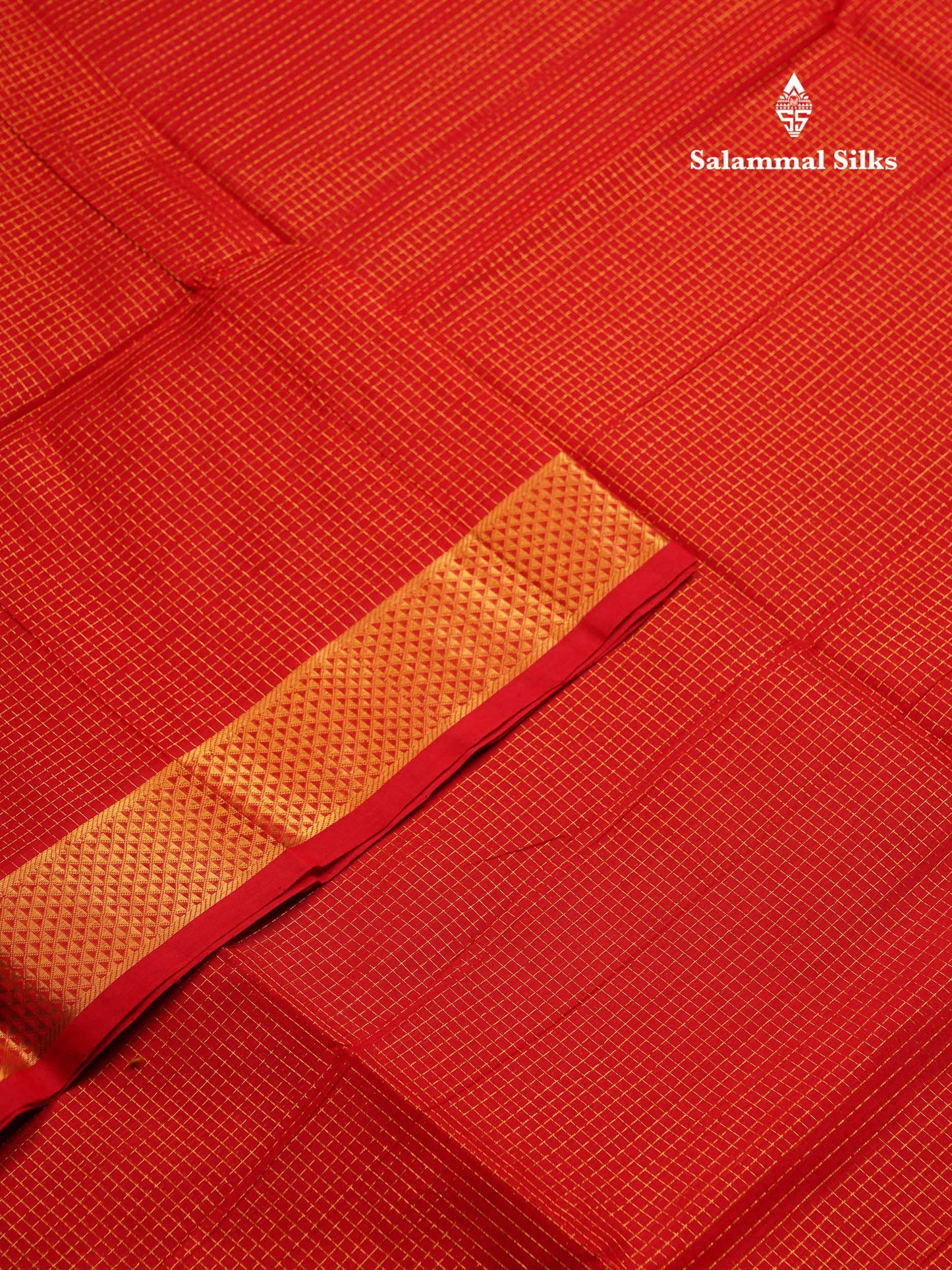 Beautiful Dual Tone Red Small Zari Checks Pure Silk Cotton Saree With Traditional Border