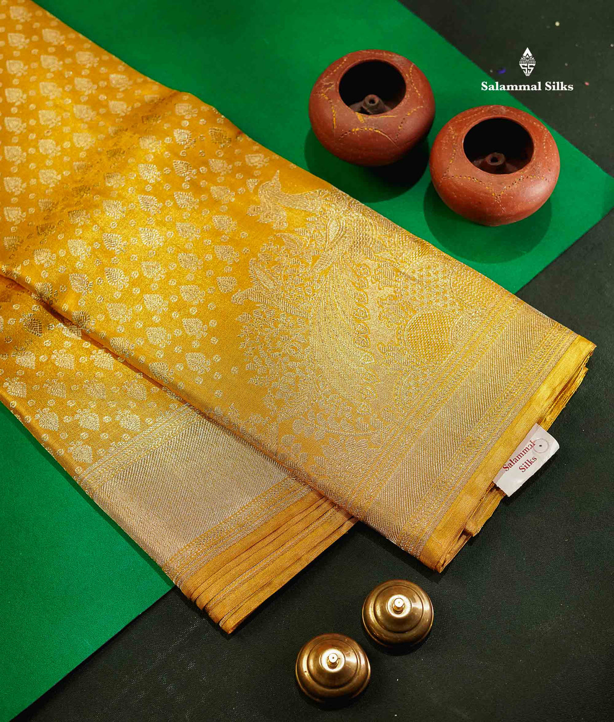 Gold Colour Tissue Bridal Pure Kanjivaram Silk Saree With Fancy Turning Border