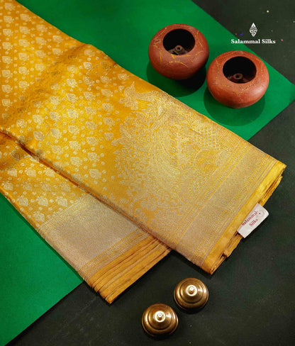 Gold Colour Tissue Bridal Pure Kanjivaram Silk Saree With Fancy Turning Border