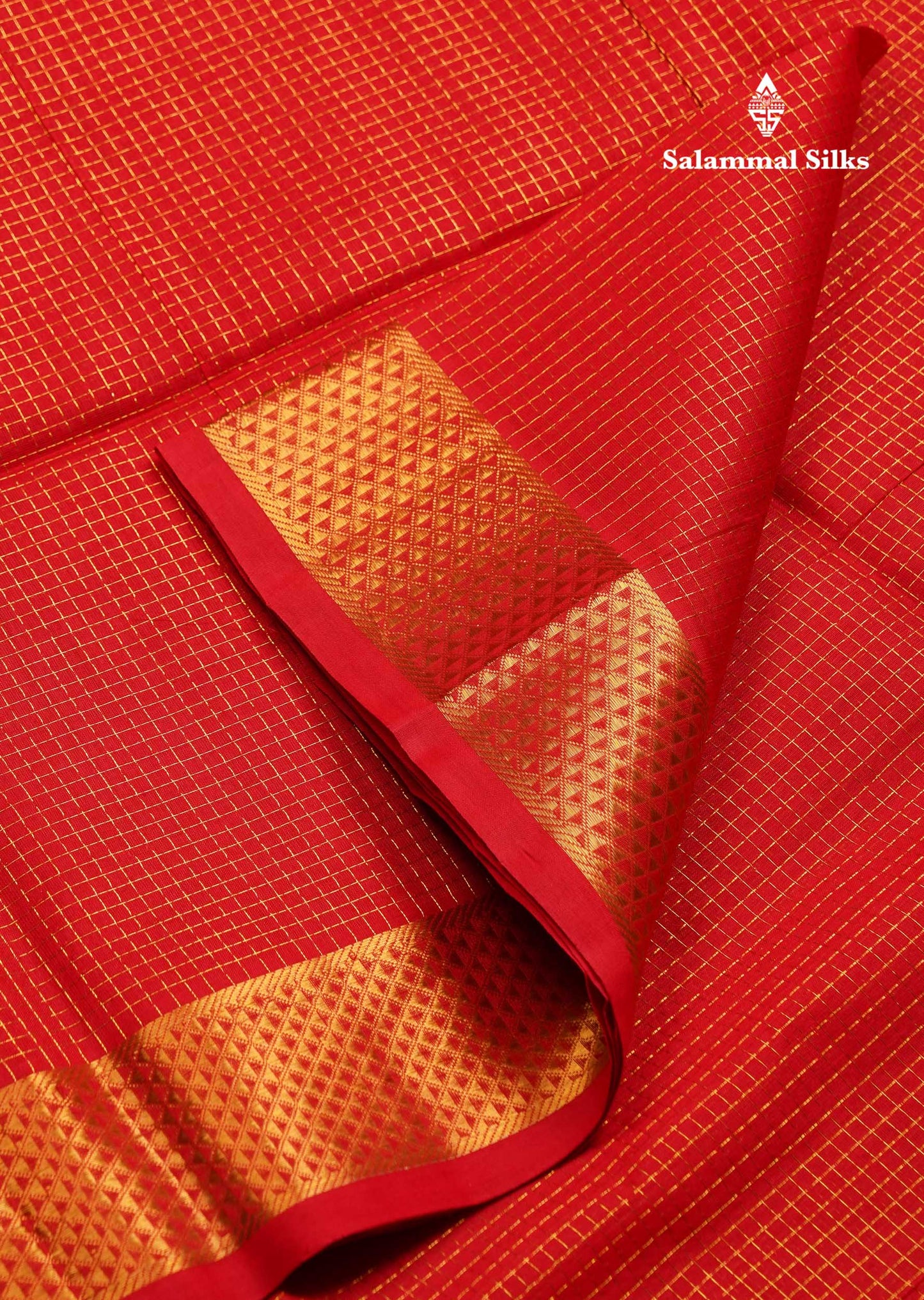 Beautiful Dual Tone Red Small Zari Checks Pure Silk Cotton Saree With Traditional Border