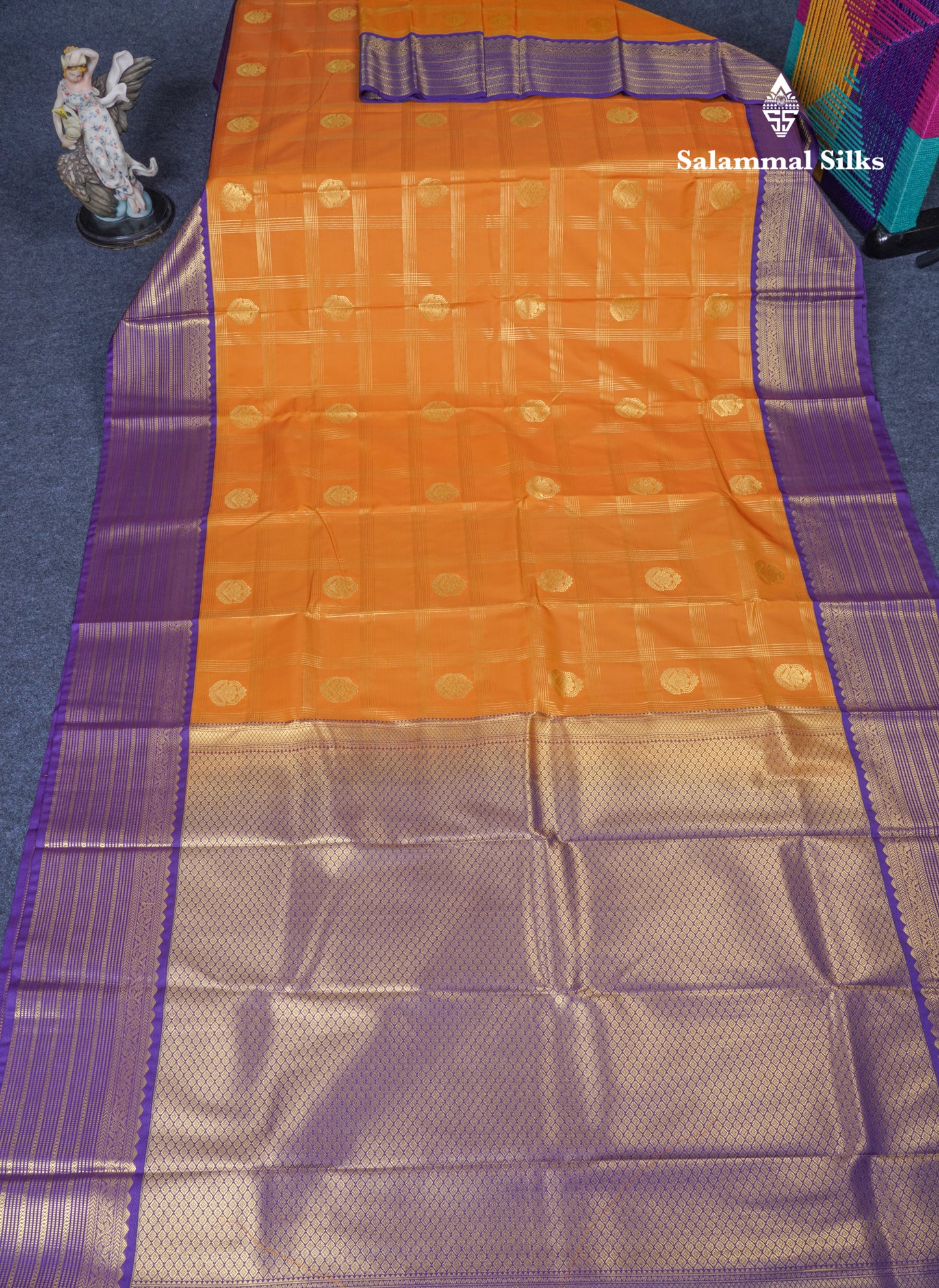 Mustard Yellow Semi Silk Saree With Contrast Dark Purple Border