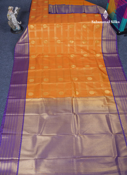 Mustard Yellow Semi Silk Saree With Contrast Dark Purple Border