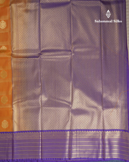 Mustard Yellow Semi Silk Saree With Contrast Dark Purple Border