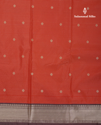 Beautiful Rust Orange Semi Silk Saree With Contrast Dark Brown Traditional Medium Border