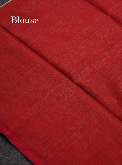 Beautiful Sandal Small Checks Pure Silk Cotton Saree With Contrast Maroon Blouse