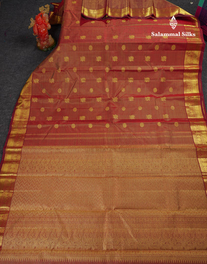 Beautiful Maroon Vaira Oosi Lines With Butta Pure Kanjivaram Silk Saree With Traditional Border