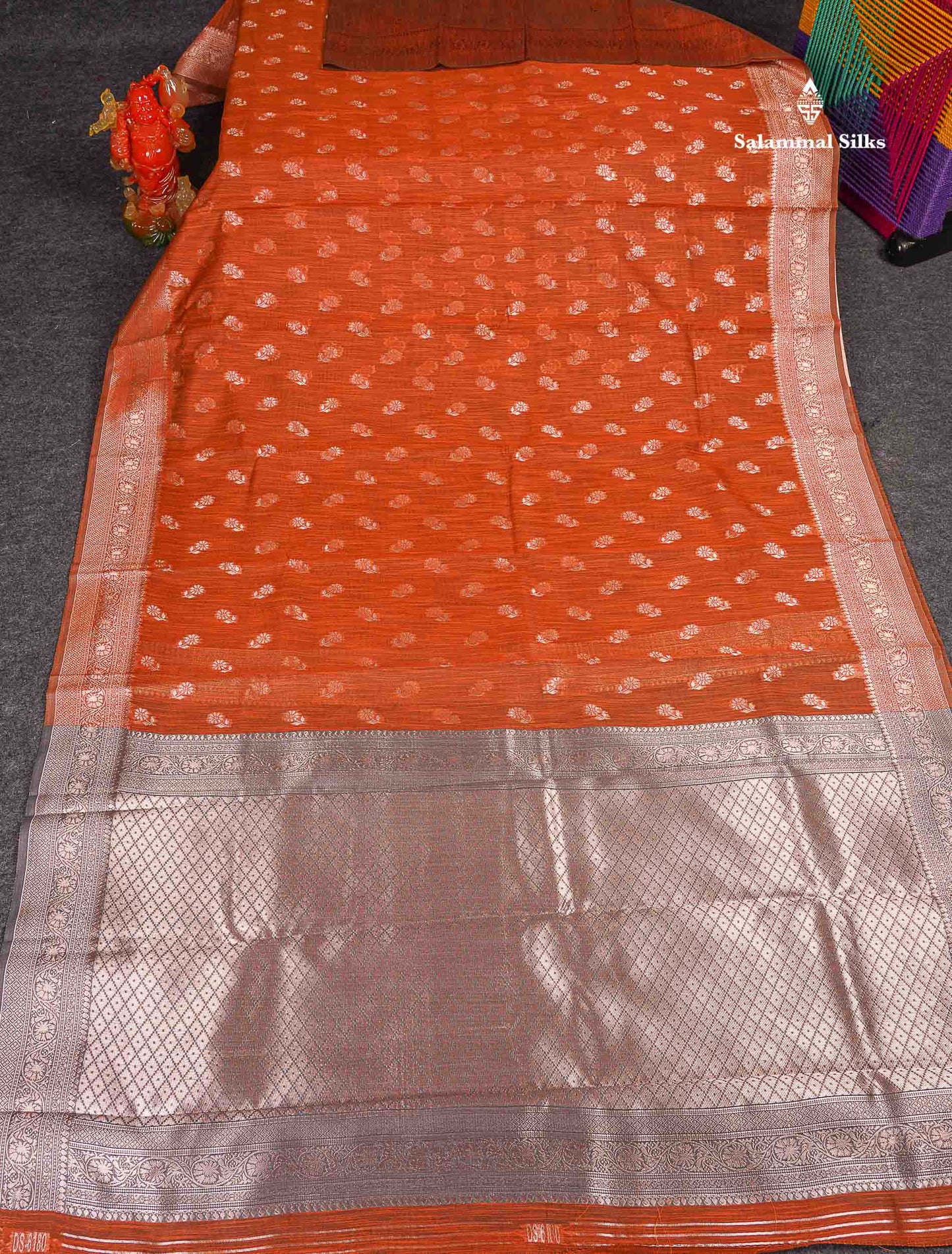 Cotton Mix Saree - Rust Orange Colour Body Thread Butta With Fancy Border 