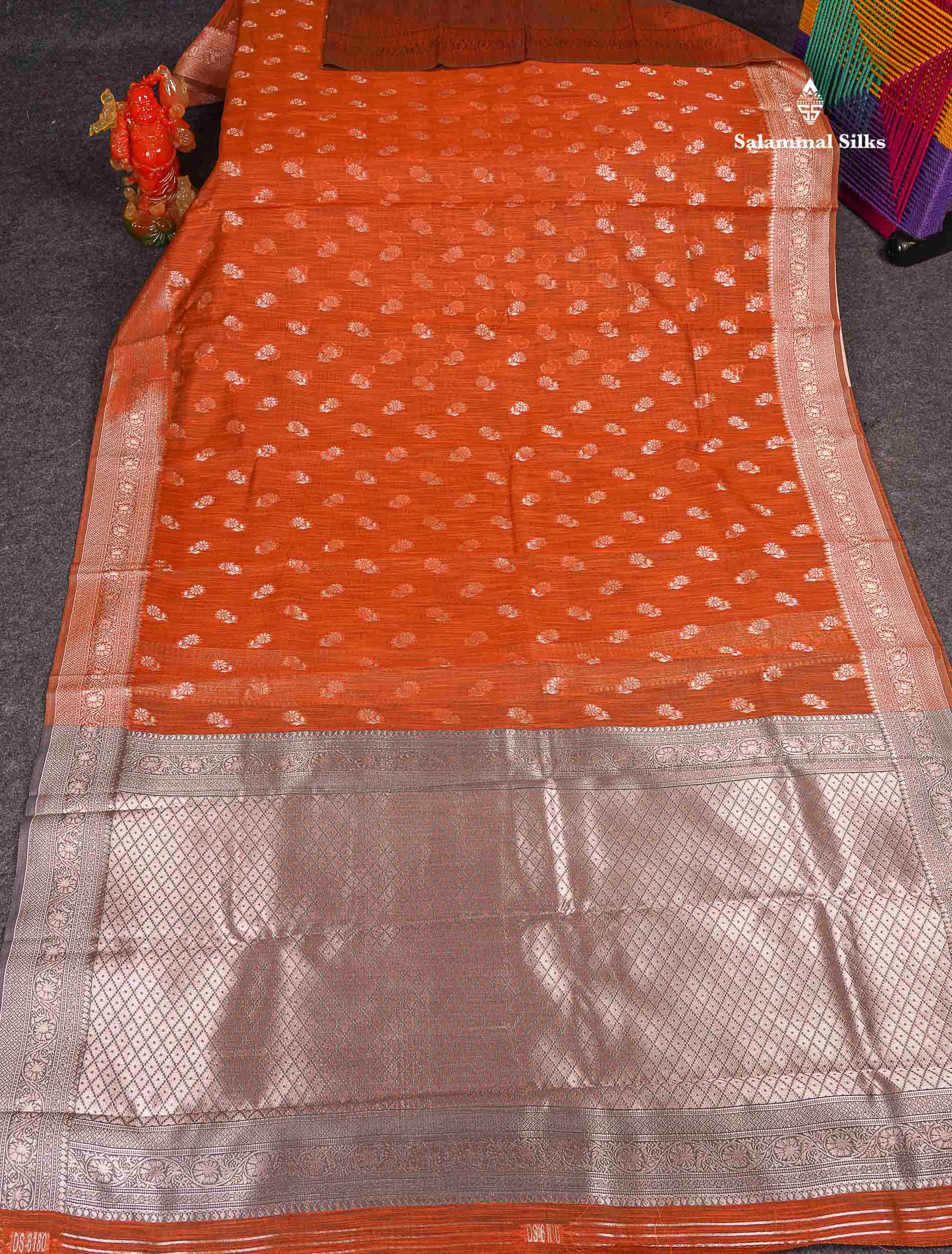 Cotton Mix Saree - Rust Orange Colour Body Thread Butta With Fancy Border 