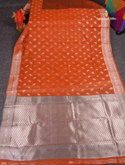 Cotton Mix Saree - Rust Orange Colour Body Thread Butta With Fancy Border 