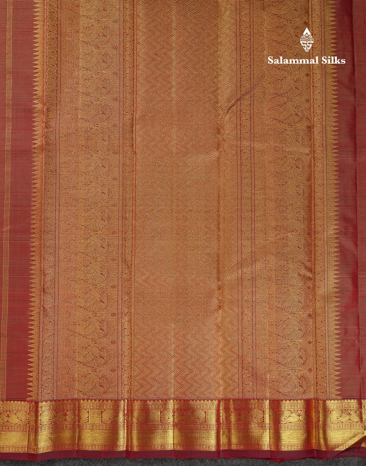 Beautiful Maroon Vaira Oosi Lines With Butta Pure Kanjivaram Silk Saree With Traditional Border