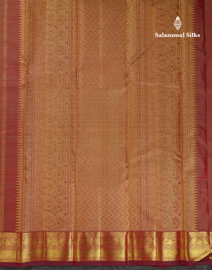 Beautiful Maroon Vaira Oosi Lines With Butta Pure Kanjivaram Silk Saree With Traditional Border