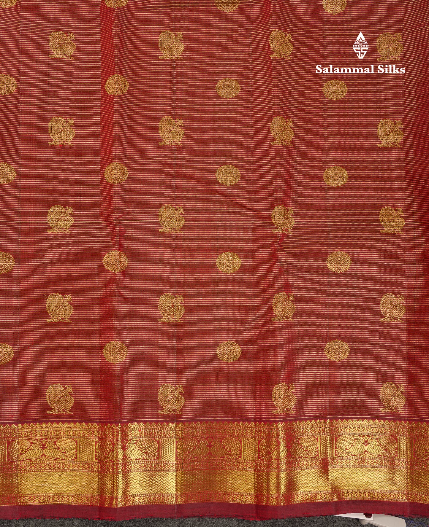 Beautiful Maroon Vaira Oosi Lines With Butta Pure Kanjivaram Silk Saree With Traditional Border