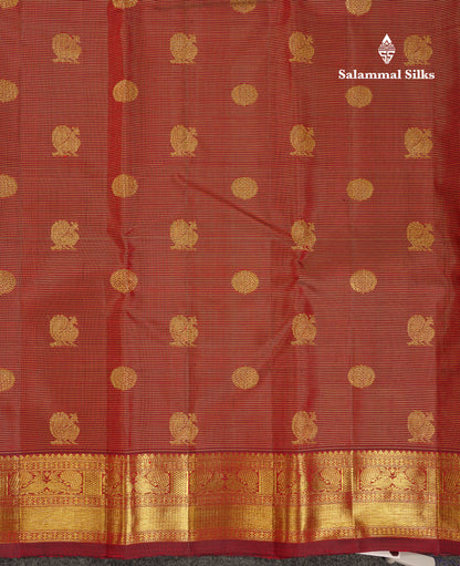 Beautiful Maroon Vaira Oosi Lines With Butta Pure Kanjivaram Silk Saree With Traditional Border