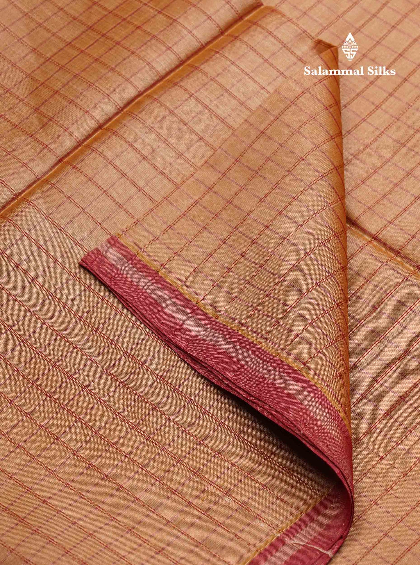 Beautiful Sandal Small Checks Pure Silk Cotton Saree With Contrast Maroon Blouse