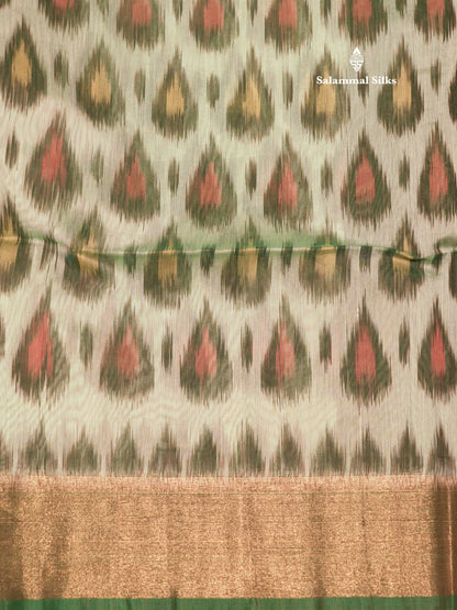 Premium Light Green Colour Pochampalli Cotton Saree With Gold Zari Border
