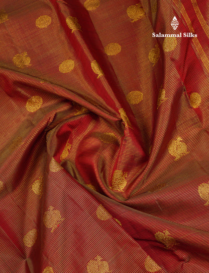 Beautiful Maroon Vaira Oosi Lines With Butta Pure Kanjivaram Silk Saree With Traditional Border