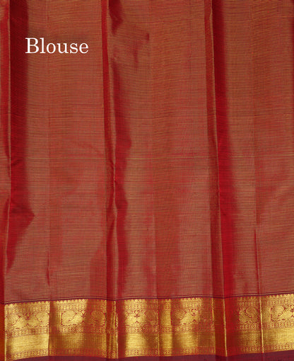 Beautiful Maroon Vaira Oosi Lines With Butta Pure Kanjivaram Silk Saree With Traditional Border
