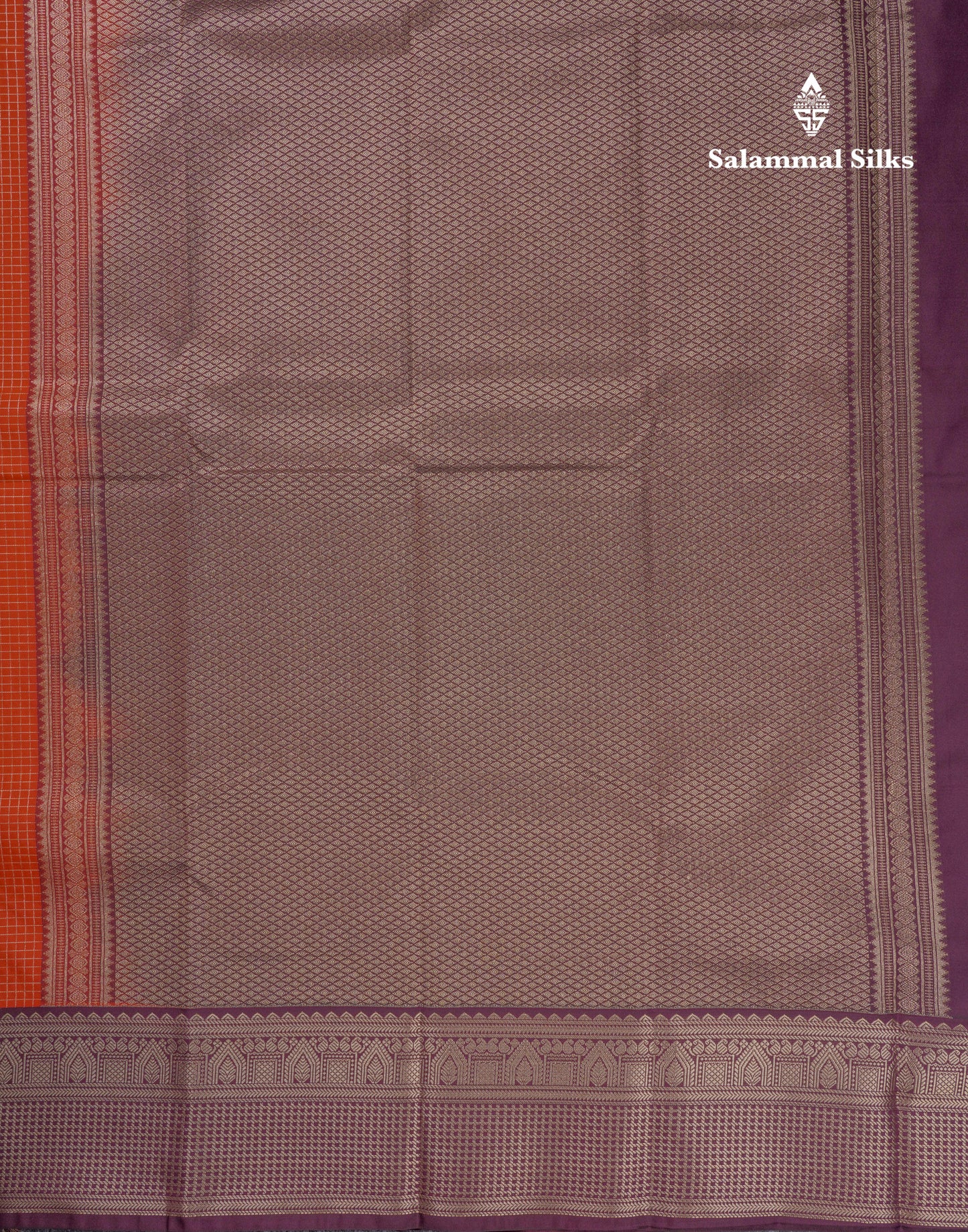 Beautiful Rust Orange Small Zari Small Checks Semi Silk Saree With Contrast Dark Brown Border