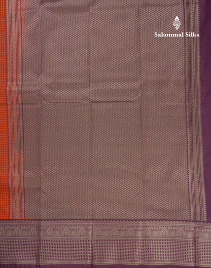 Beautiful Rust Orange Small Zari Small Checks Semi Silk Saree With Contrast Dark Brown Border