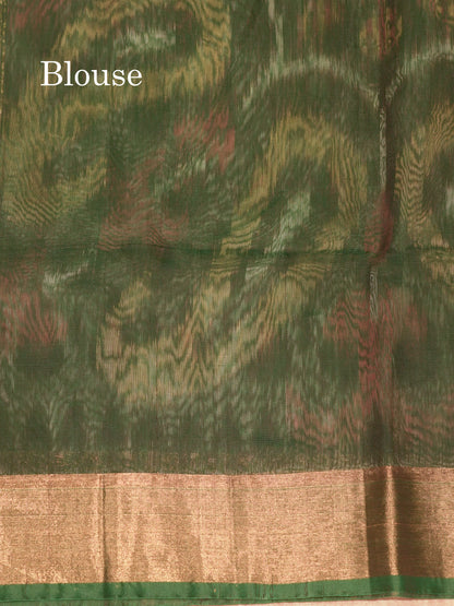 Premium Light Green Colour Pochampalli Cotton Saree With Gold Zari Border