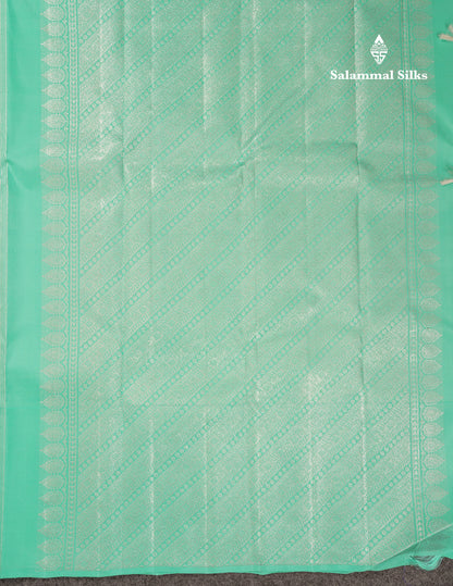 Beautiful Half White Silver & Gold Peacock Butta Pure Kanjivaram Silk Saree With Contrast Rexona Fancy One Side Border