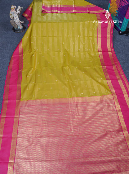 Manthulir Green Vairaoosi With Butta Semi Silk Saree With Contrast Pink Rettapet Border