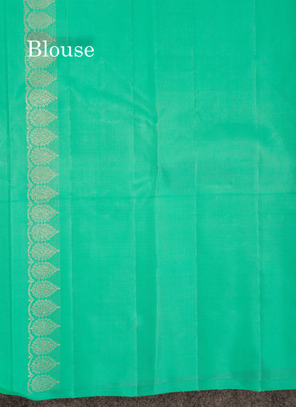 Beautiful Half White Silver & Gold Peacock Butta Pure Kanjivaram Silk Saree With Contrast Rexona Fancy One Side Border