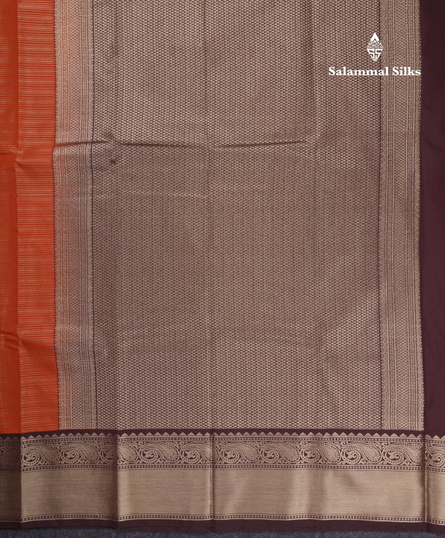 Beautiful Rust Orange Semi Silk Saree With Contrast Dark Brown Traditional Border