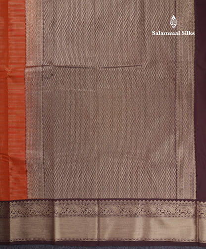 Beautiful Rust Orange Semi Silk Saree With Contrast Dark Brown Traditional Border