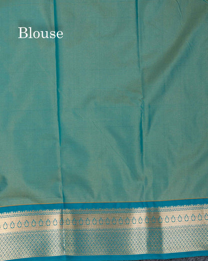 Beautiful Orange Semi Silk Saree With Contrast Sapphire Green Traditional Border