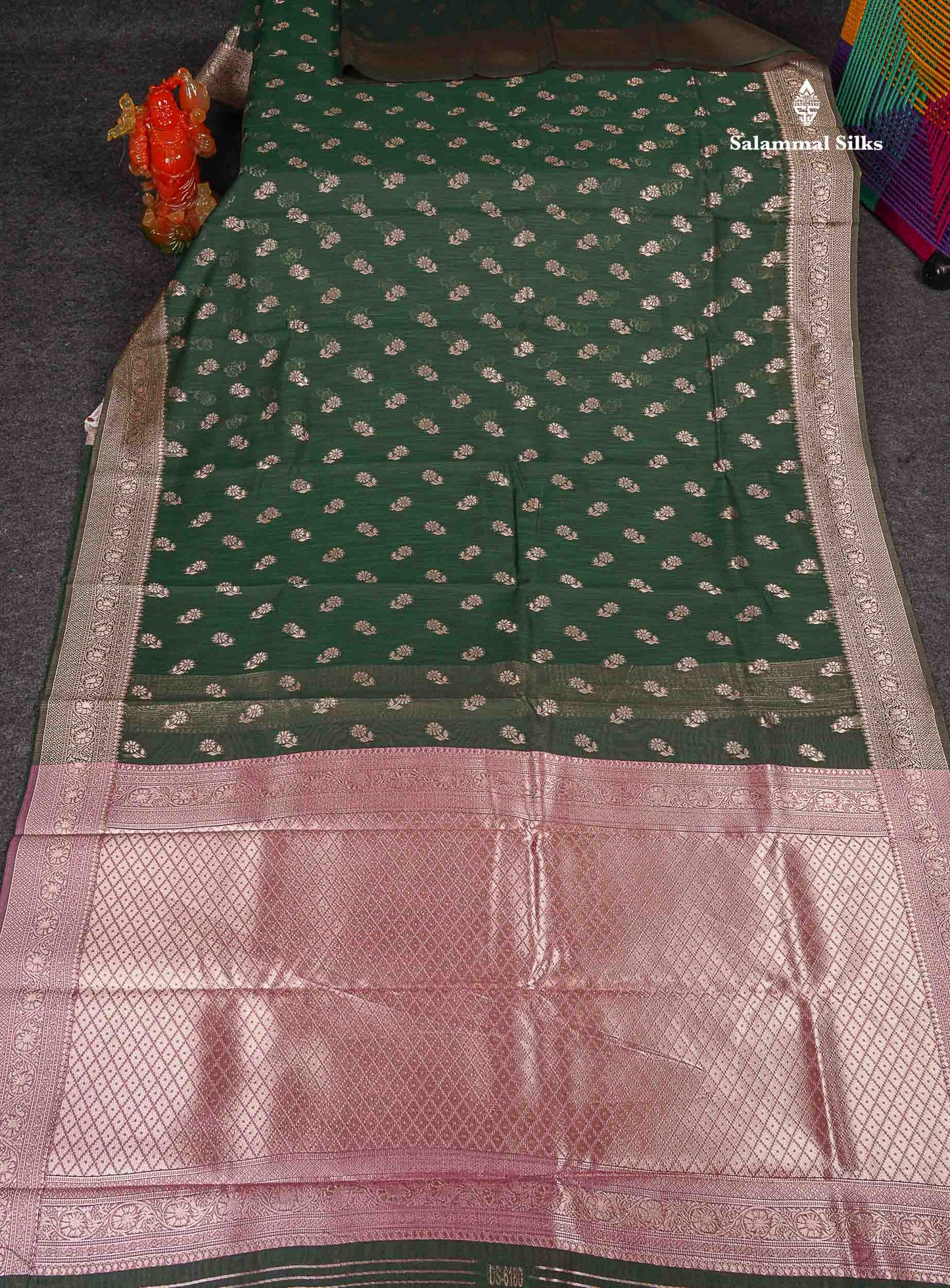 Cotton Mix Saree - Bottle Green Colour Body Thread Butta With Fancy Border 