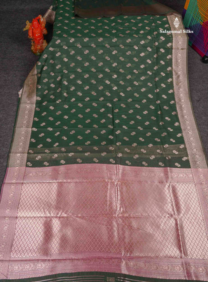 Cotton Mix Saree - Bottle Green Colour Body Thread Butta With Fancy Border 
