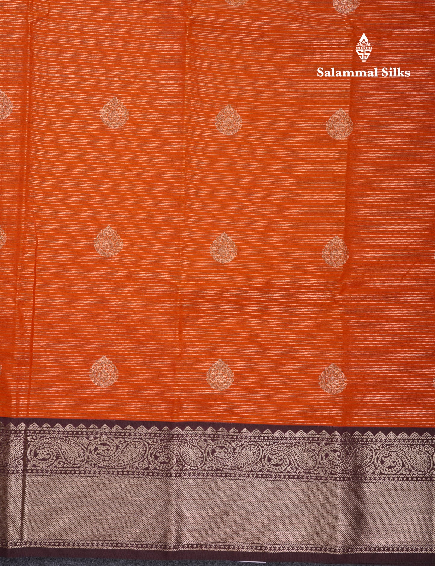 Beautiful Rust Orange Semi Silk Saree With Contrast Dark Brown Traditional Border