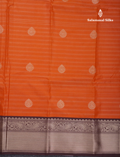 Beautiful Rust Orange Semi Silk Saree With Contrast Dark Brown Traditional Border