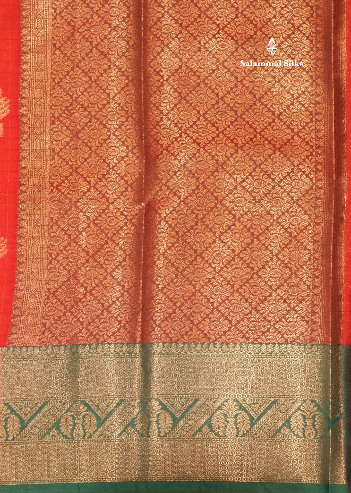 Chilly Red Colour Semi Silk Saree With Contrast Peacock Green Border