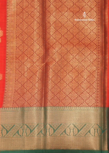 Chilly Red Colour Semi Silk Saree With Contrast Peacock Green Border