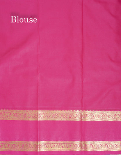 Manthulir Green Vairaoosi With Butta Semi Silk Saree With Contrast Pink Rettapet Border