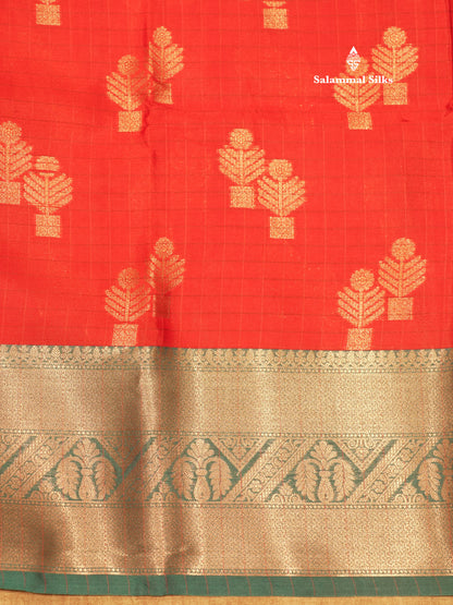 Chilly Red Colour Semi Silk Saree With Contrast Peacock Green Border