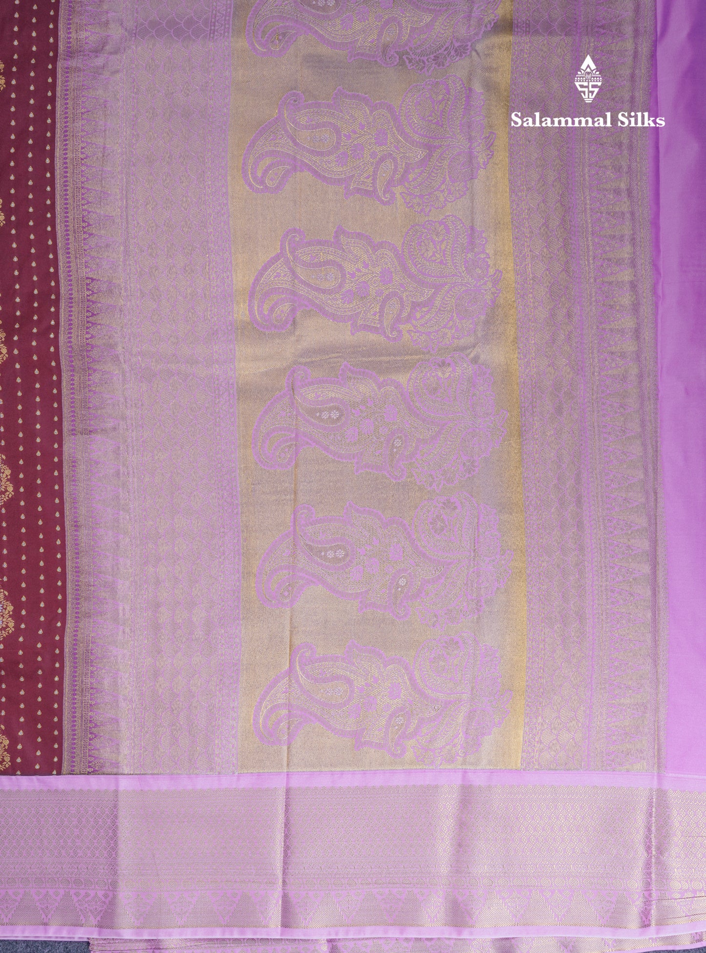 Dark Maroon Semi Silk Saree With Contrast Lavender Border