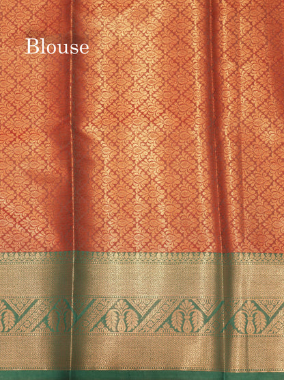 Chilly Red Colour Semi Silk Saree With Contrast Peacock Green Border