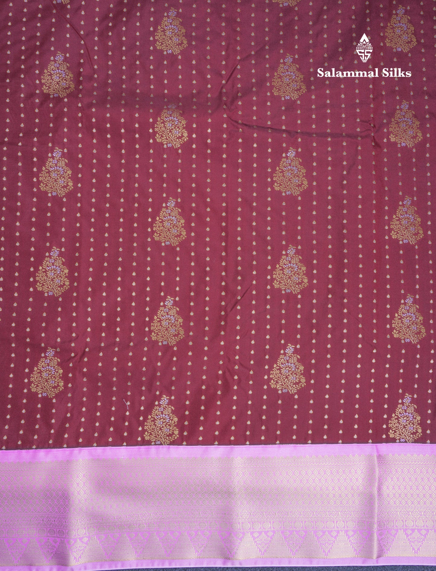 Dark Maroon Semi Silk Saree With Contrast Lavender Border