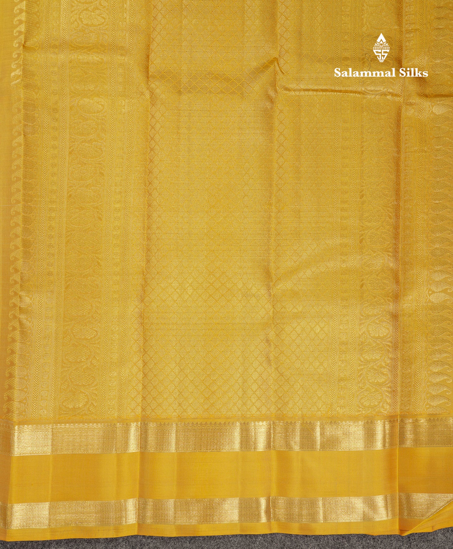 Beautiful Cream Sandal Lines Pure Kanjivaram Silk Saree With Contrast Mustard Yellow Traditional Rettapet Border