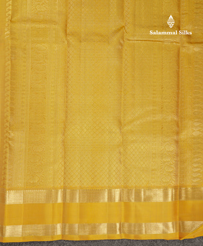 Beautiful Cream Sandal Lines Pure Kanjivaram Silk Saree With Contrast Mustard Yellow Traditional Rettapet Border